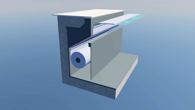 Aufrollernische Rollabdeckung mit Trennwand