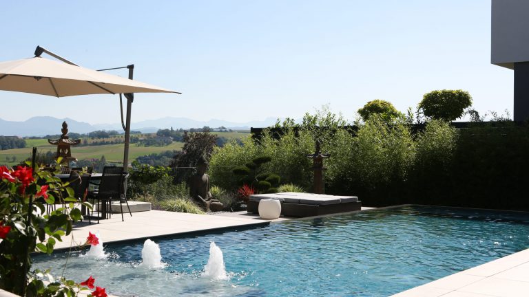 Rechteckpool mit Wasserattraktionen, Folienfarbe dunkelgrau