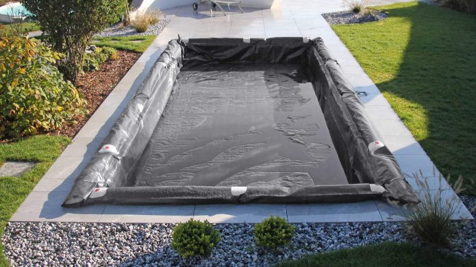 Winterabdeckung Rechteckpool mit Wassersäcken