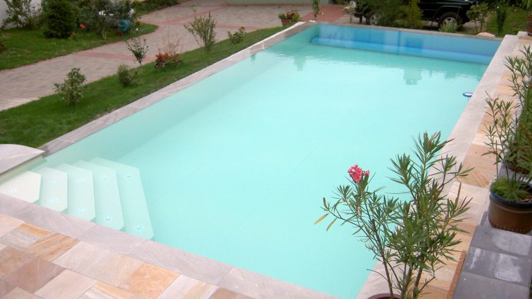Rechteckpool, Folie sandfarben, mit Einstiegstreppe