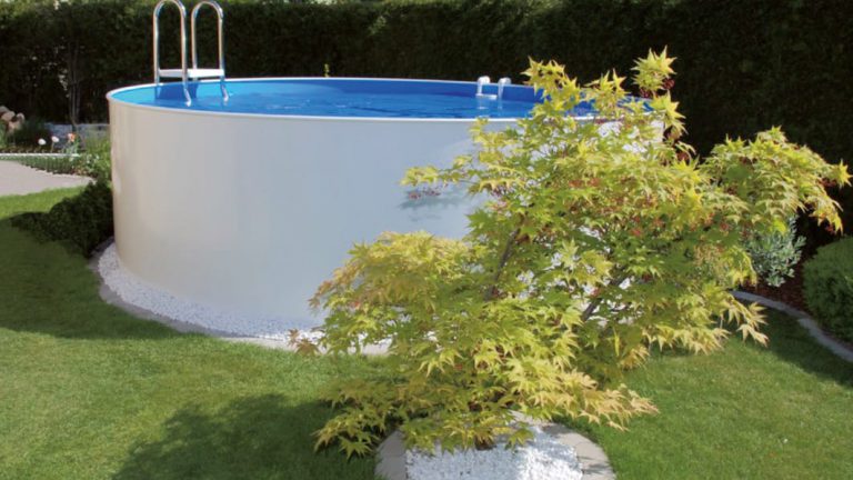 Rundpool, Folie adriablau, mit Hochbeckenleiter