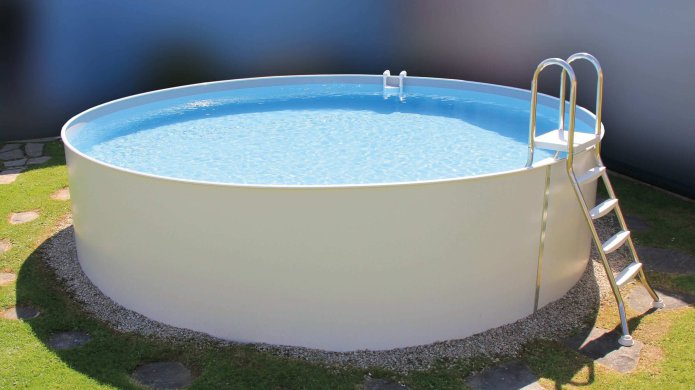 Rundpool, Folie grau, mit Hochbeckenleiter