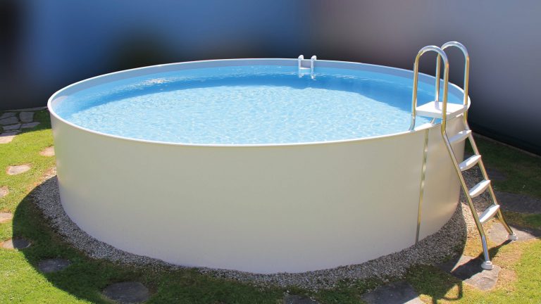 Rundpool, Folie grau, mit Hochbeckenleiter